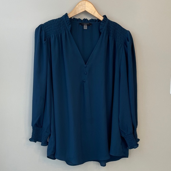 T Tahari Dark Teal Blouse with Smocked Shoulder Top 1X - Picture 1 of 14